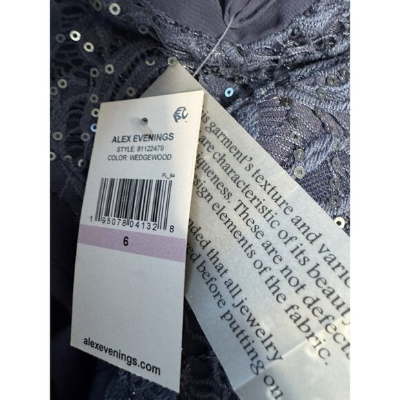 Alex Evenings 6 Formal Long Dress Draped Back Wedgewood Blue Wedding Guest NEW - Picture 4 of 10